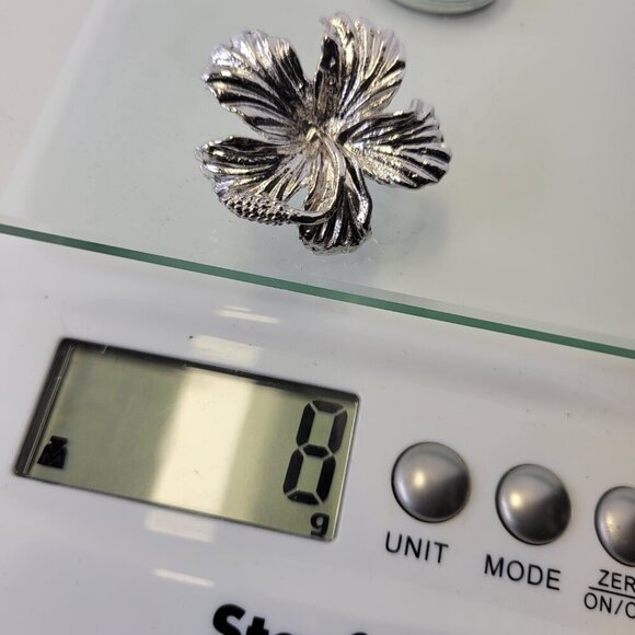 Rhodium Hibiscus Brooch Pin Medium Size - Picture 5 of 6